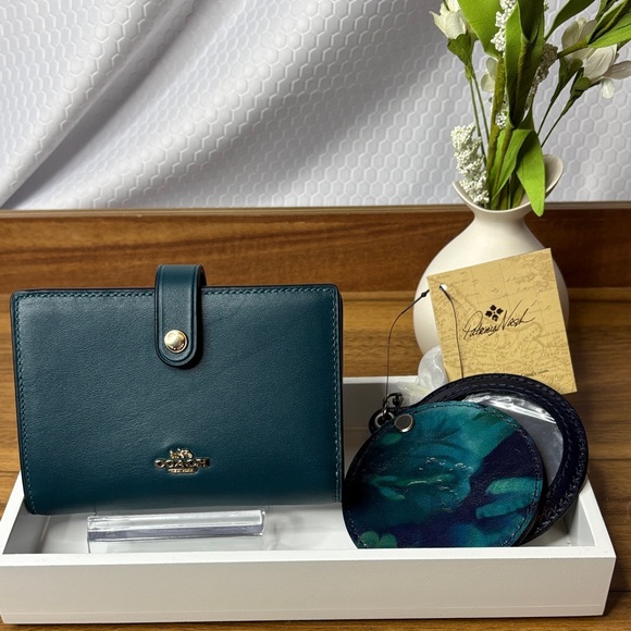 Coach Handbags - Coach Teal Smith Leather Wallet Bundle NWT